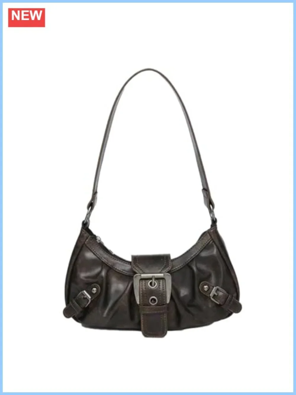 Washed Faux Leather Y2K Hobo Shoulder Bag Buckle Handbag Small Punk Purse